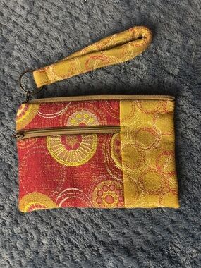 Two-Tone Red and Mustard Yellow Wristlet Clutch
